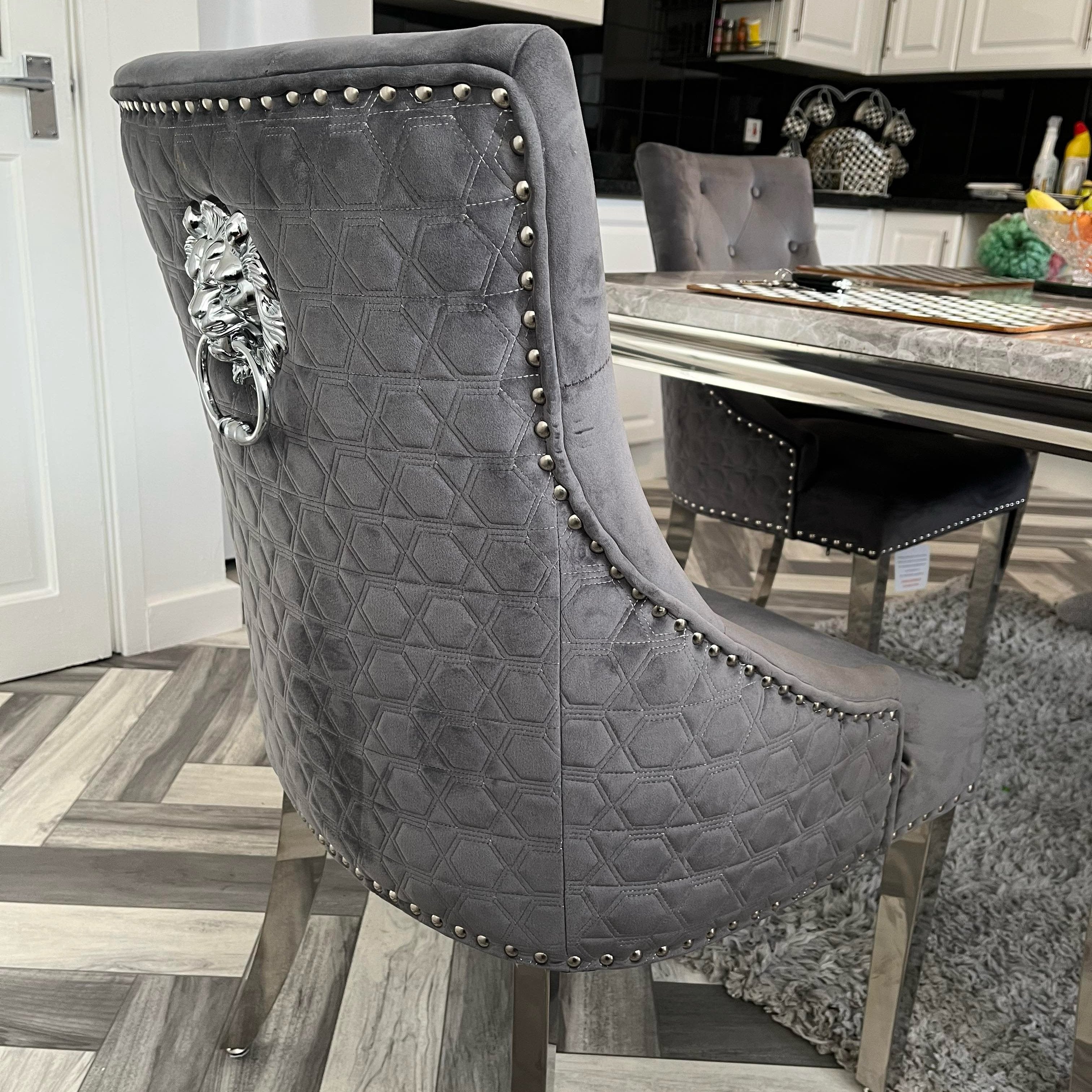 1.5 Grey Louis 2 Benches 2 Chairs Dark Grey - Mirror4you